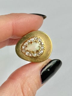 Vintage Opal and Rose Cut Diamond 22 Carat Gold Front Cocktail Ring