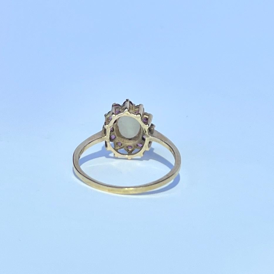 Vintage Opal and Ruby 9 Carat Gold Cluster Ring In Good Condition In Chipping Campden, GB