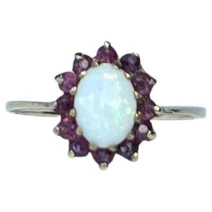 Vintage Opal and Ruby 9 Carat Gold Cluster Ring