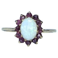 Retro Opal and Ruby 9 Carat Gold Cluster Ring