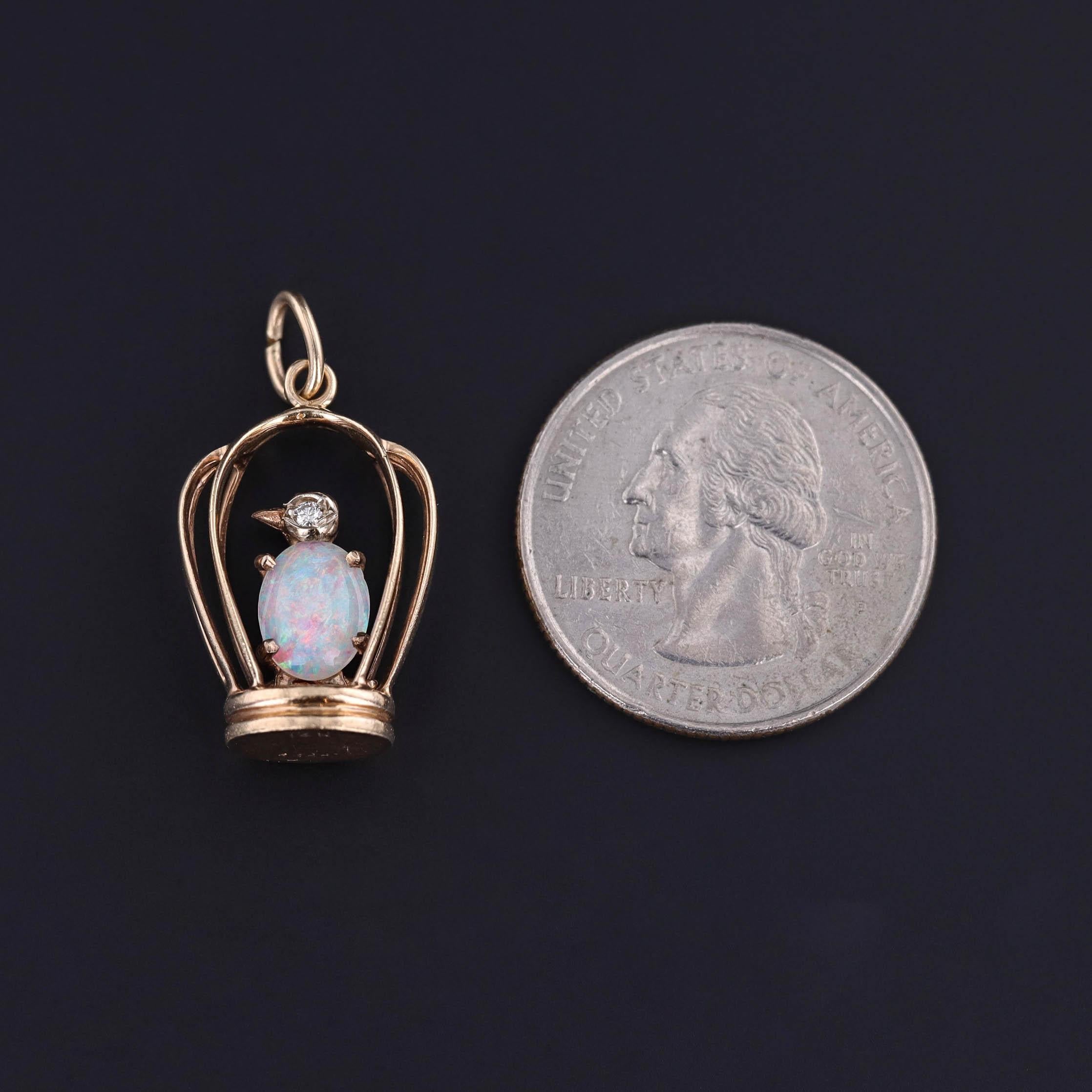 Cabochon Vintage Opal Bird in Birdcage of 14k Gold For Sale