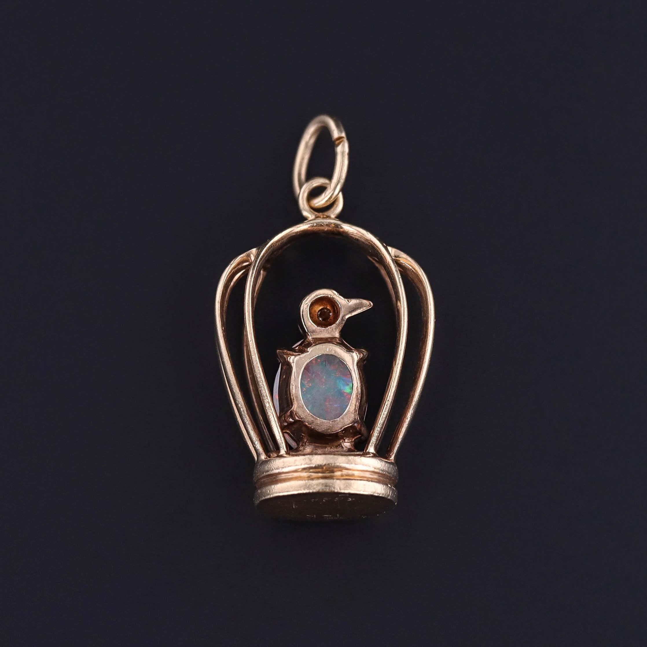 Vintage Opal Bird in Birdcage of 14k Gold In Good Condition For Sale In Lewisburg, PA
