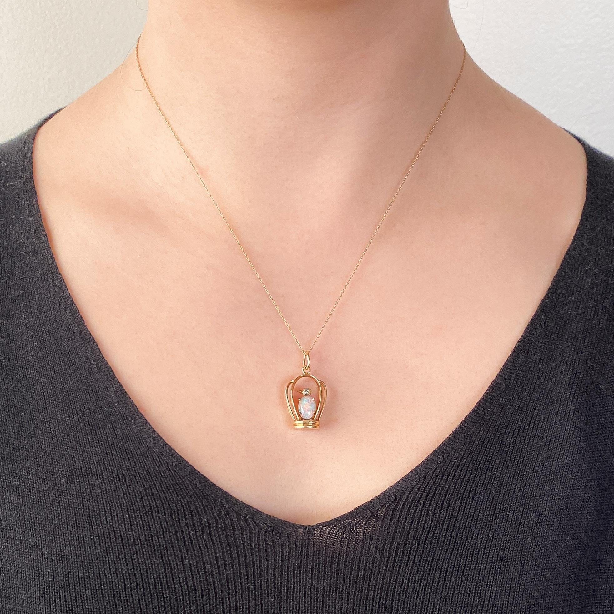 Women's Vintage Opal Bird in Birdcage of 14k Gold For Sale