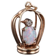 Vintage Opal Bird in Birdcage of 14k Gold
