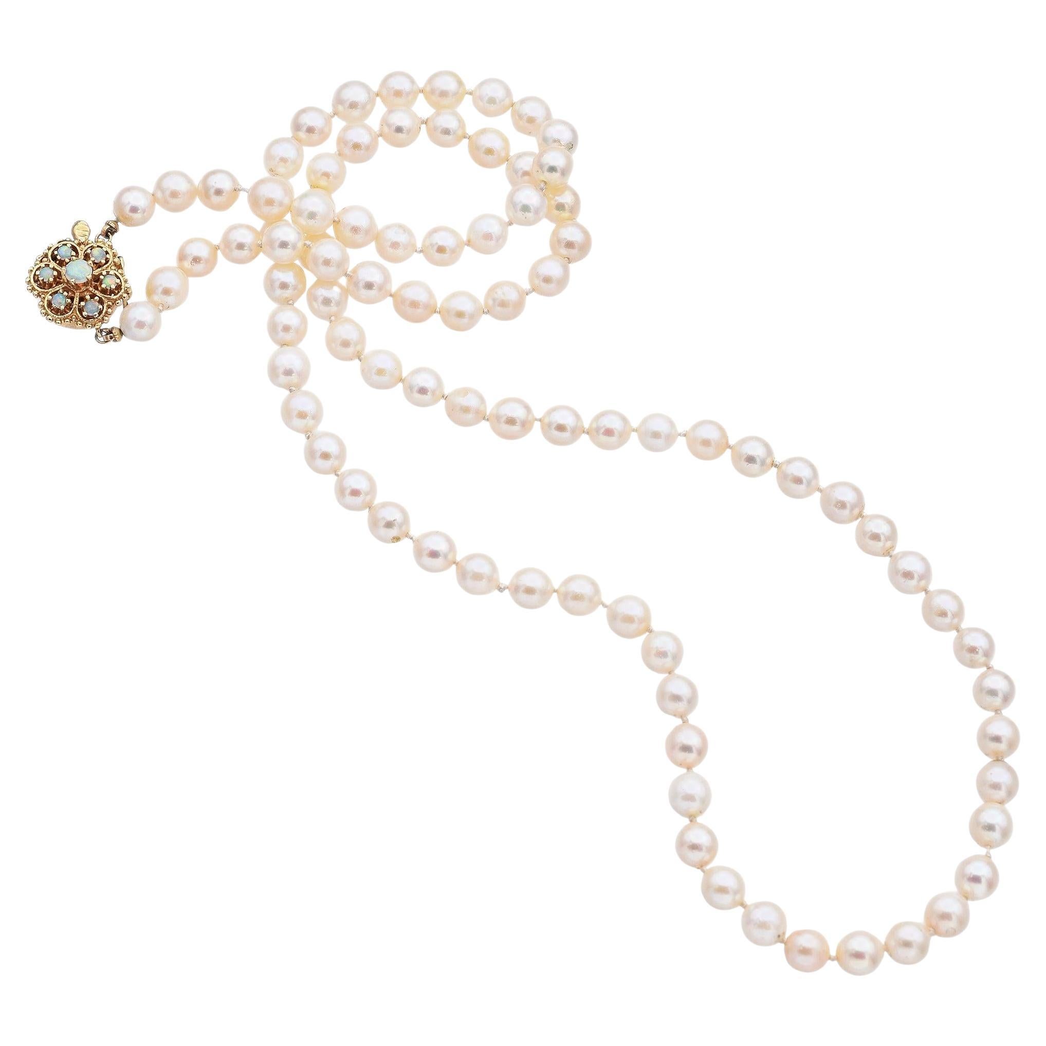 Vintage Opal Cultured Pearl 14K Yellow Gold Beaded Strand Necklace