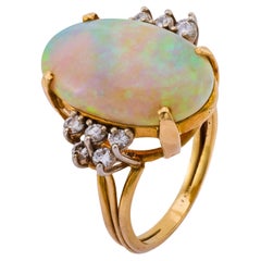 Bague de cocktail vintage en or 14k avec opale et diamant