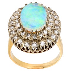 Anello cocktail d'epoca in oro giallo e bianco 14k con diamante e opale