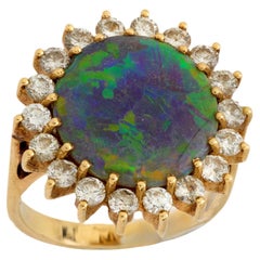 Anillo racimo vintage ópalo diamante oro amarillo 14k