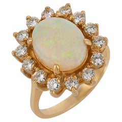 Vintage opal diamond 14k yellow gold cluster ring
