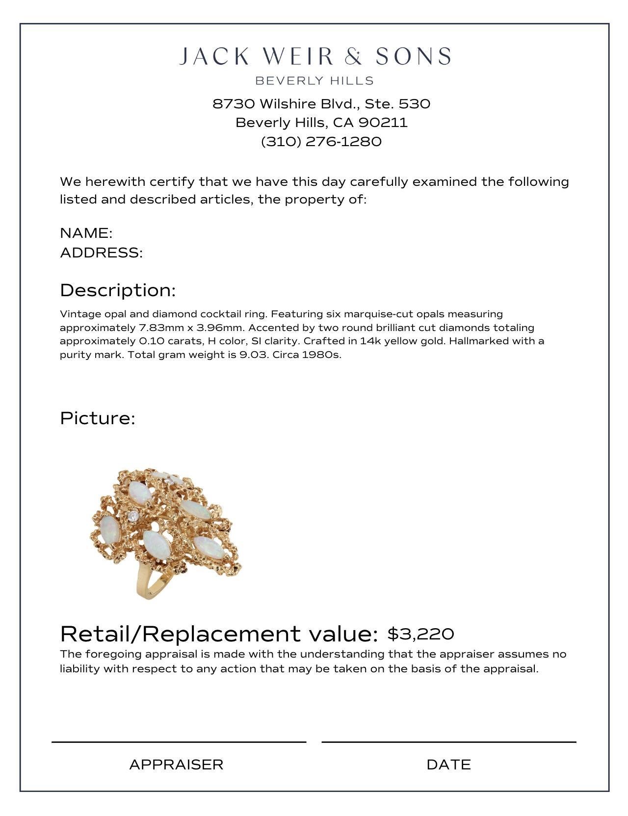 Women's or Men's Vintage opal diamond 14k yellow gold cocktail ring For Sale