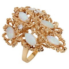 Anello cocktail vintage in oro giallo 14k con diamante opale