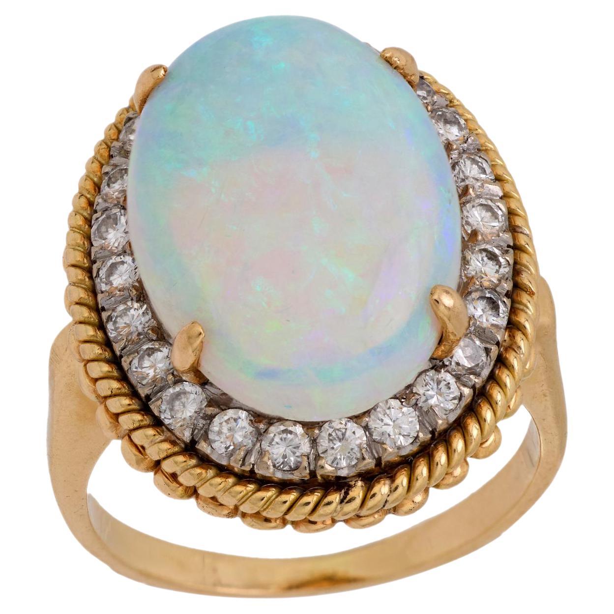 Anello cocktail vintage in oro giallo 14k con diamante opale