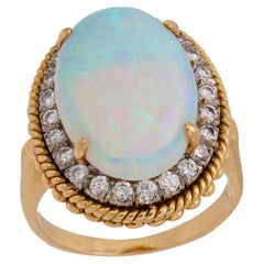 Anello cocktail vintage in oro giallo 14k con diamante opale