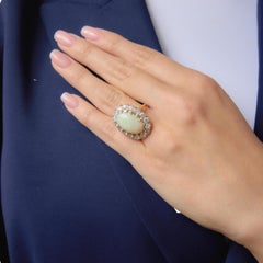 Vintage opal diamond 14k yellow gold silver cluster ring
