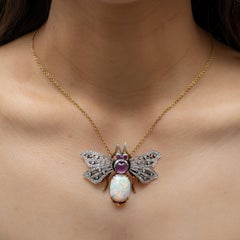 Vintage Opal, Diamond, Amethyst and Gold Bee Pendant