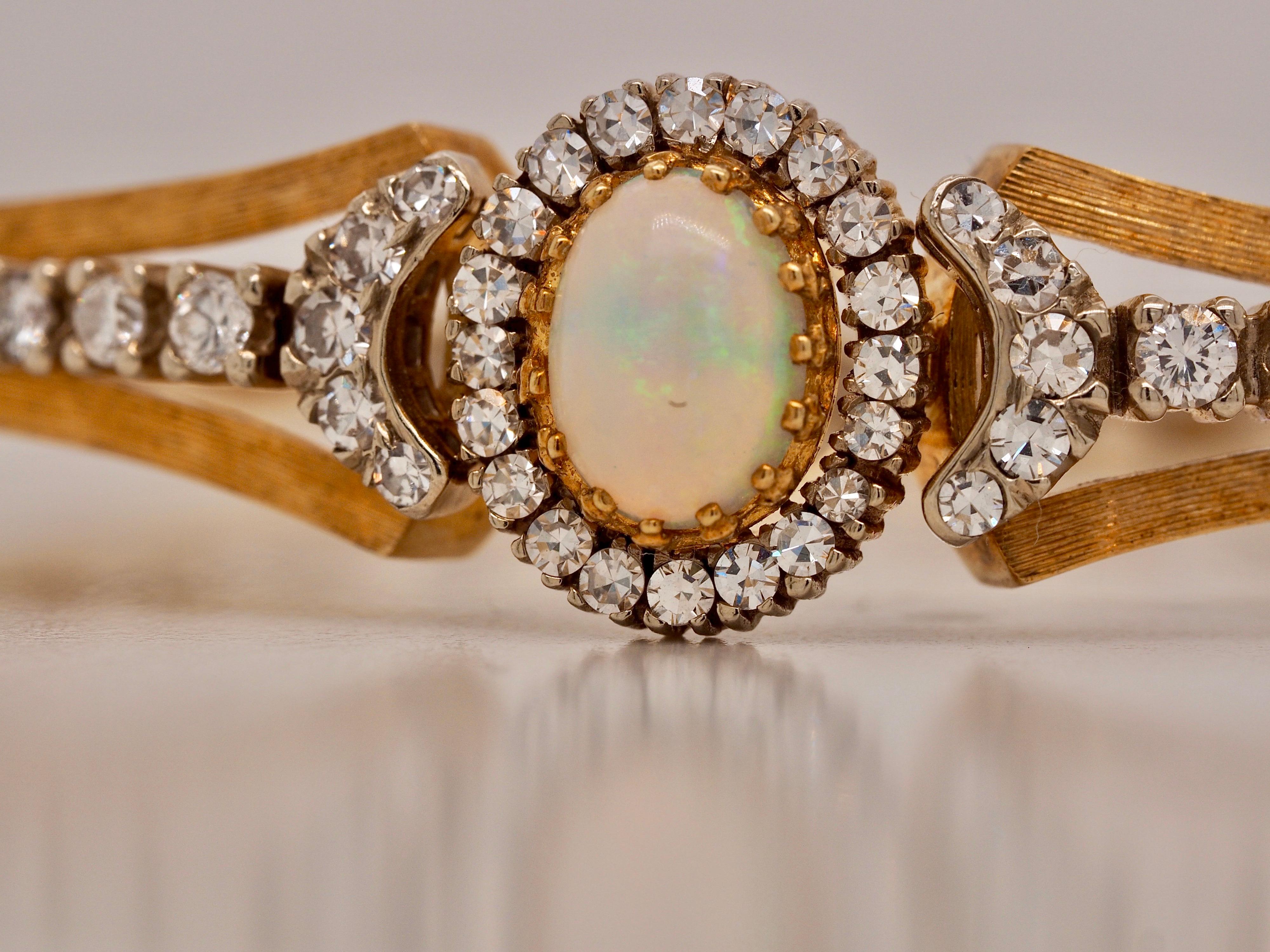 Vintage Opal Diamond Bracelet in 18 Karat Yellow and White Gold, circa 1940s 1