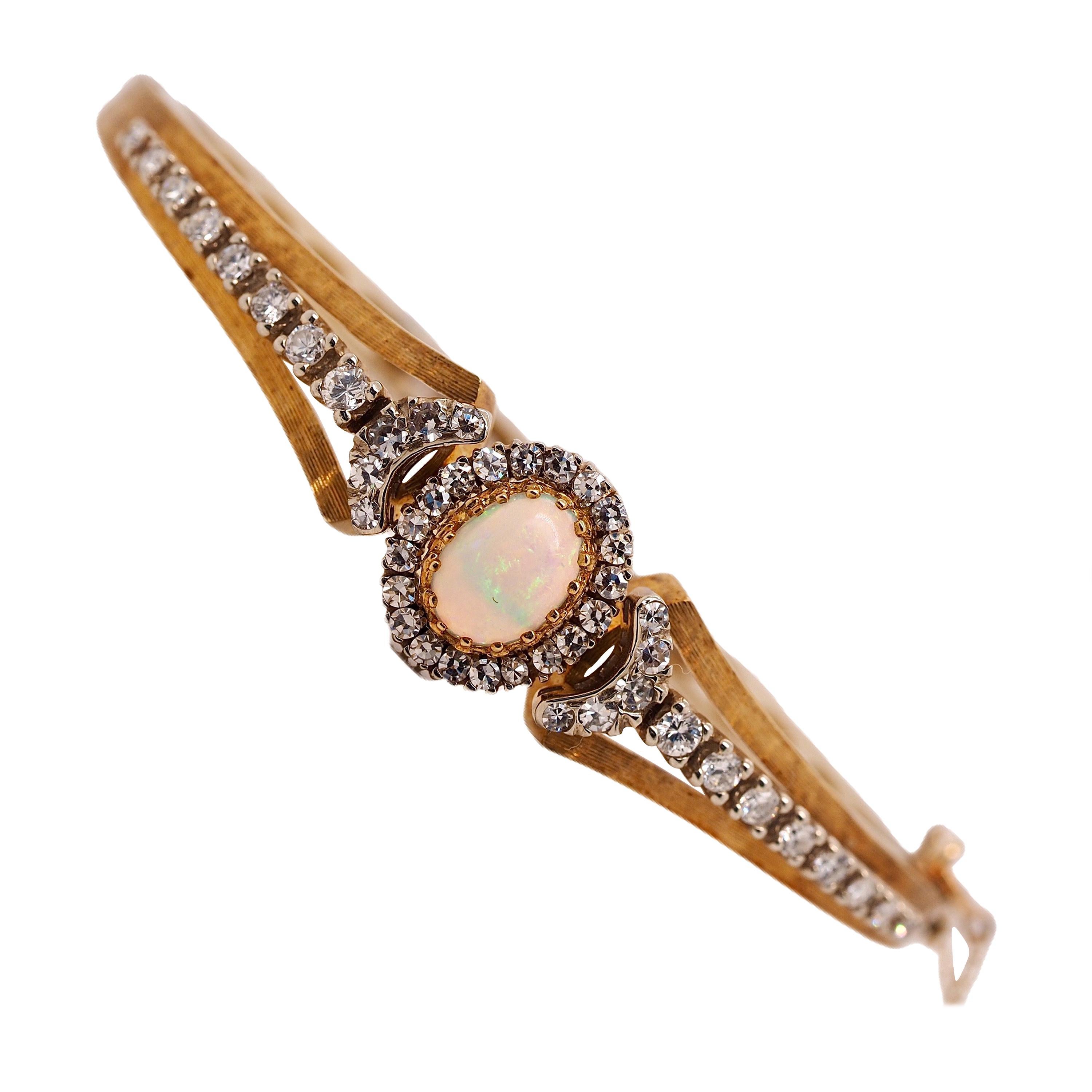 Vintage Opal Diamond Bracelet in 18 Karat Yellow and White Gold, circa 1940s