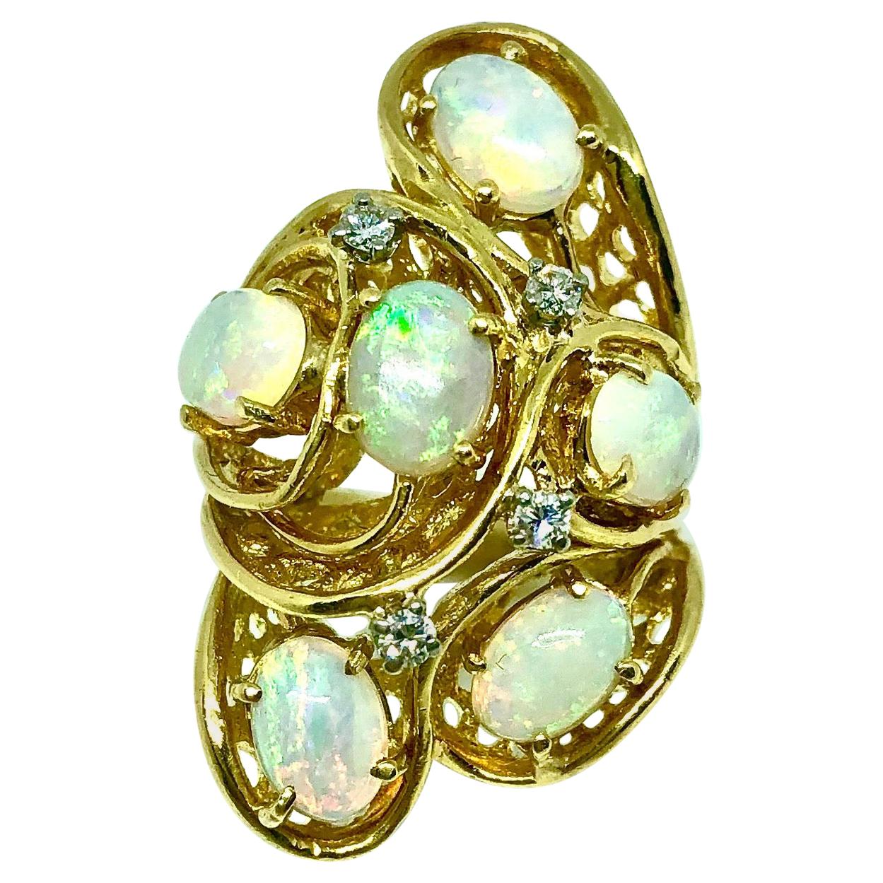 Vintage Opal Diamond Cluster Ring For Sale