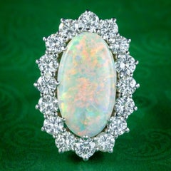 Vintage Opal Diamond Cocktail Ring 12 Ct Opal 4 Ct Diamond