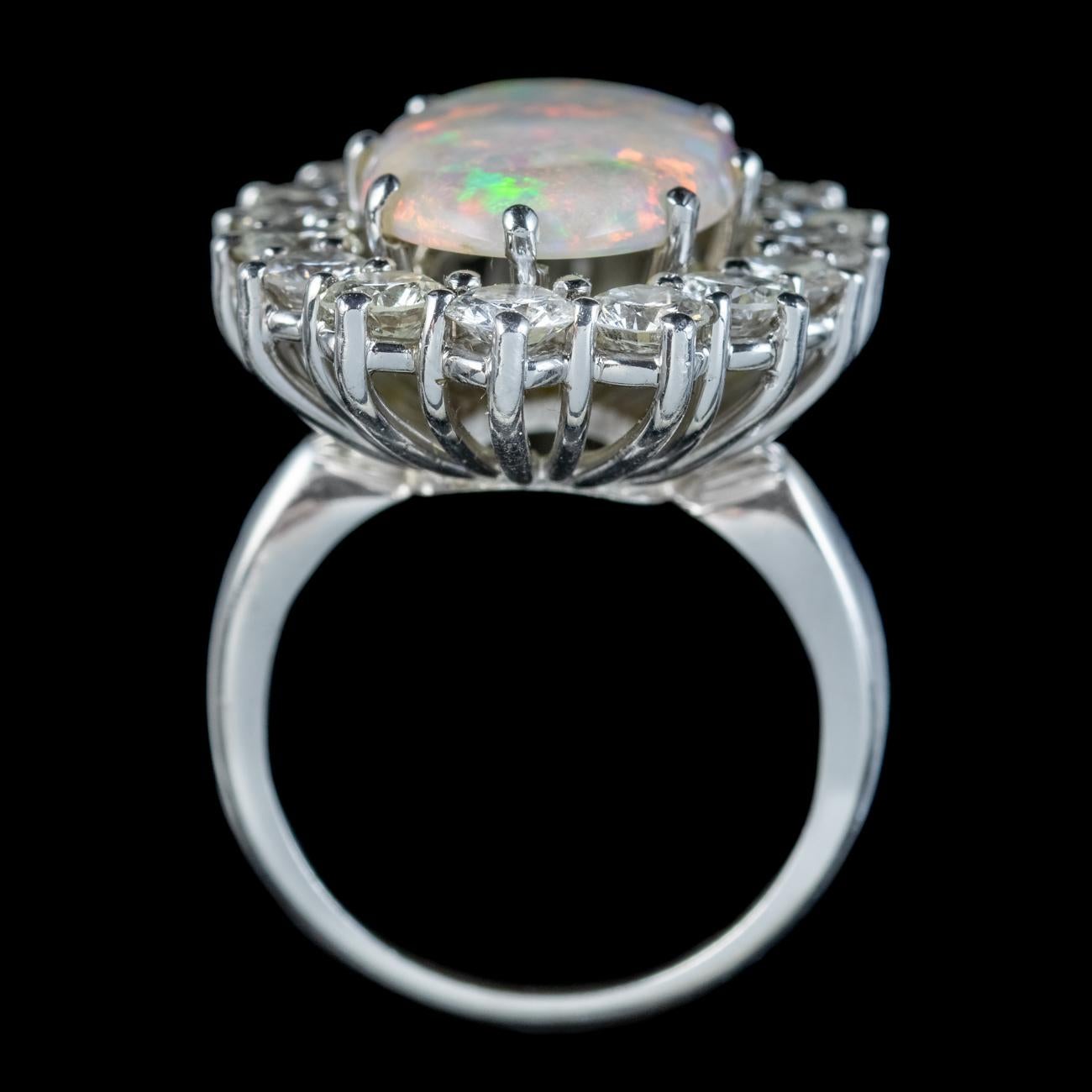 Cabochon Vintage Opal Diamond Cocktail Ring 12 Ct Opal 4 Ct Diamond For Sale