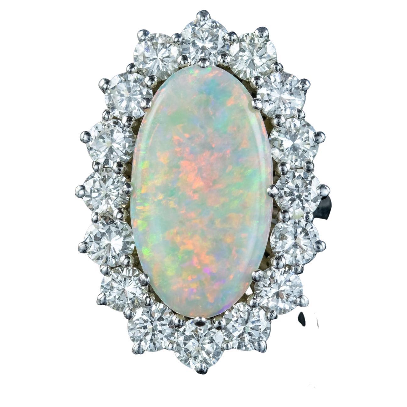 Vintage Opal Diamond Cocktail Ring 12 Ct Opal 4 Ct Diamond For Sale
