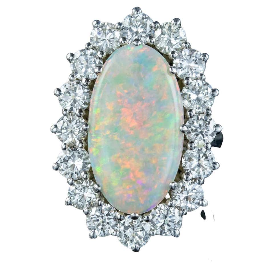 Vintage 5.15ct White Opal and Diamond Gold Cocktail Ring For Sale at ...