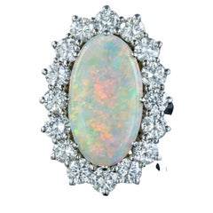 Vintage Opal Diamond Cocktail Ring 12 Ct Opal 4 Ct Diamond