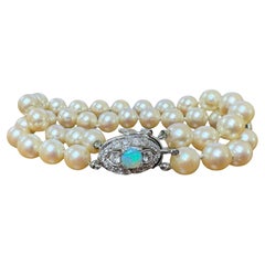 Vintage Opal & Diamond Double Strand Pearl Bracelet