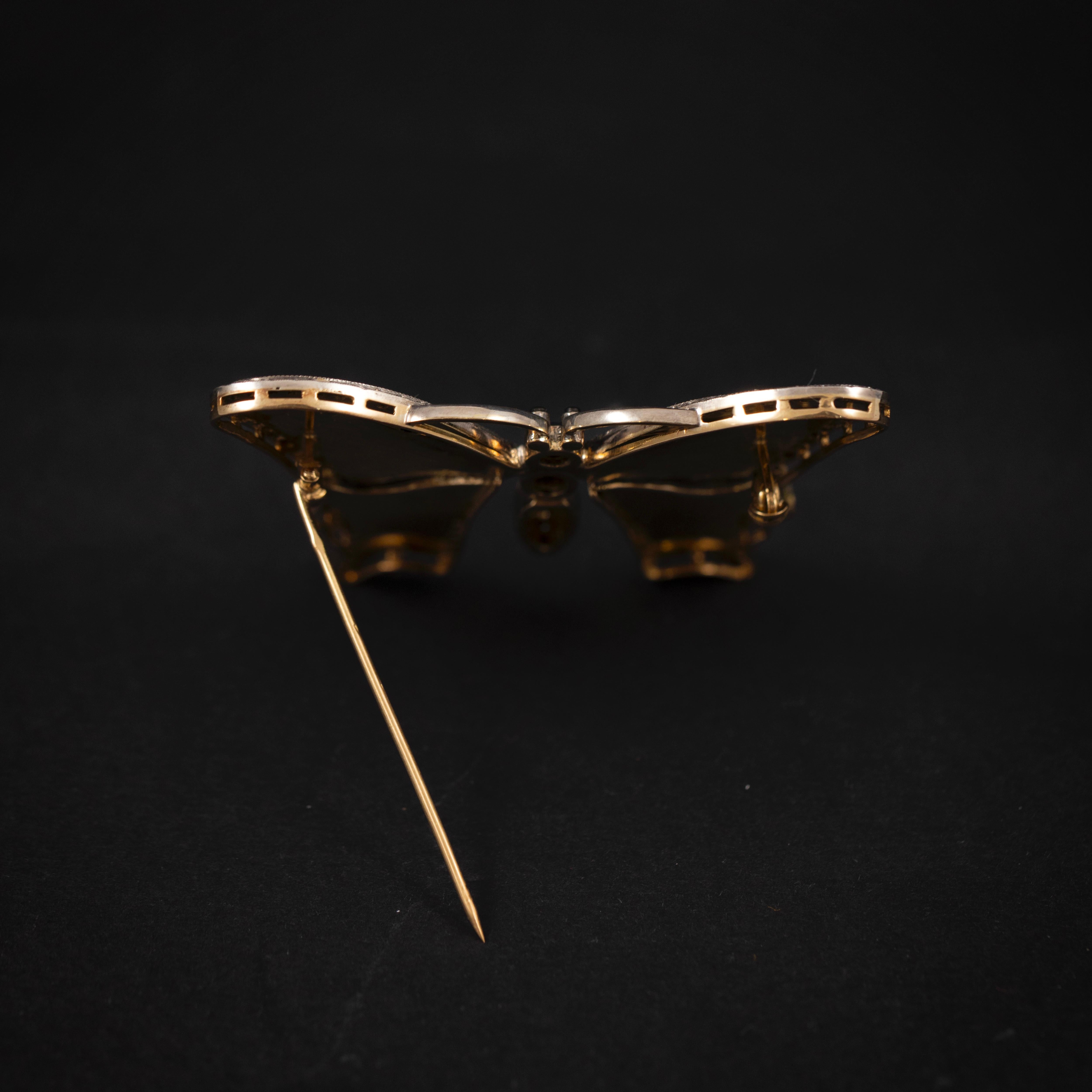 Vintage Opale Diamante Smalto Farfalla Spilla Oro Giallo Argento Portoghese Anni '90 in vendita 1