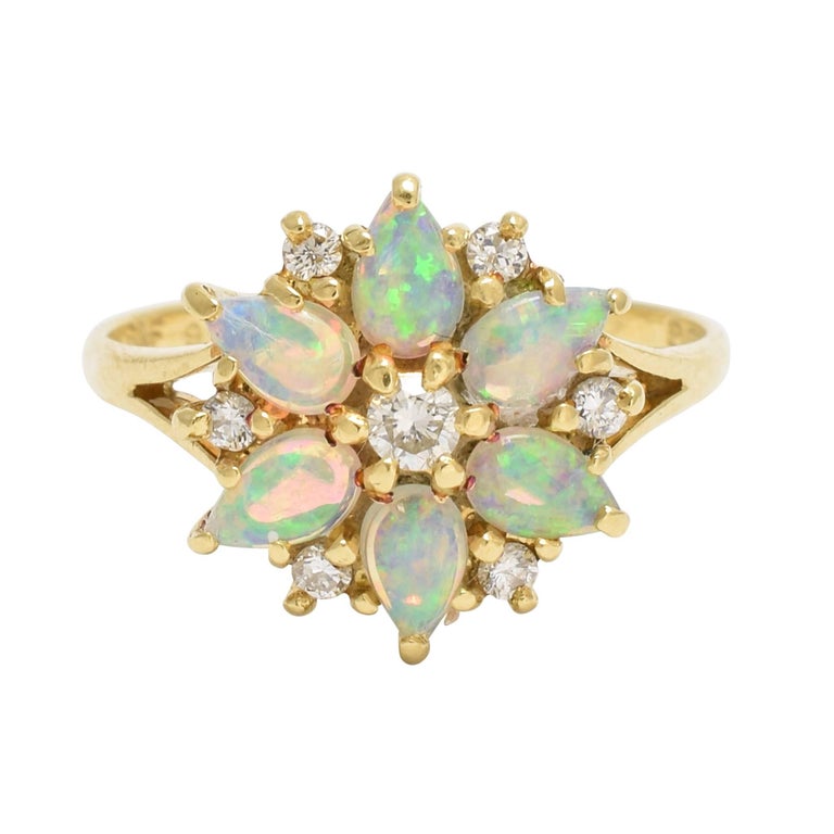 Vintage Opal Diamond Flower Cluster Ring at 1stDibs | vintage opal