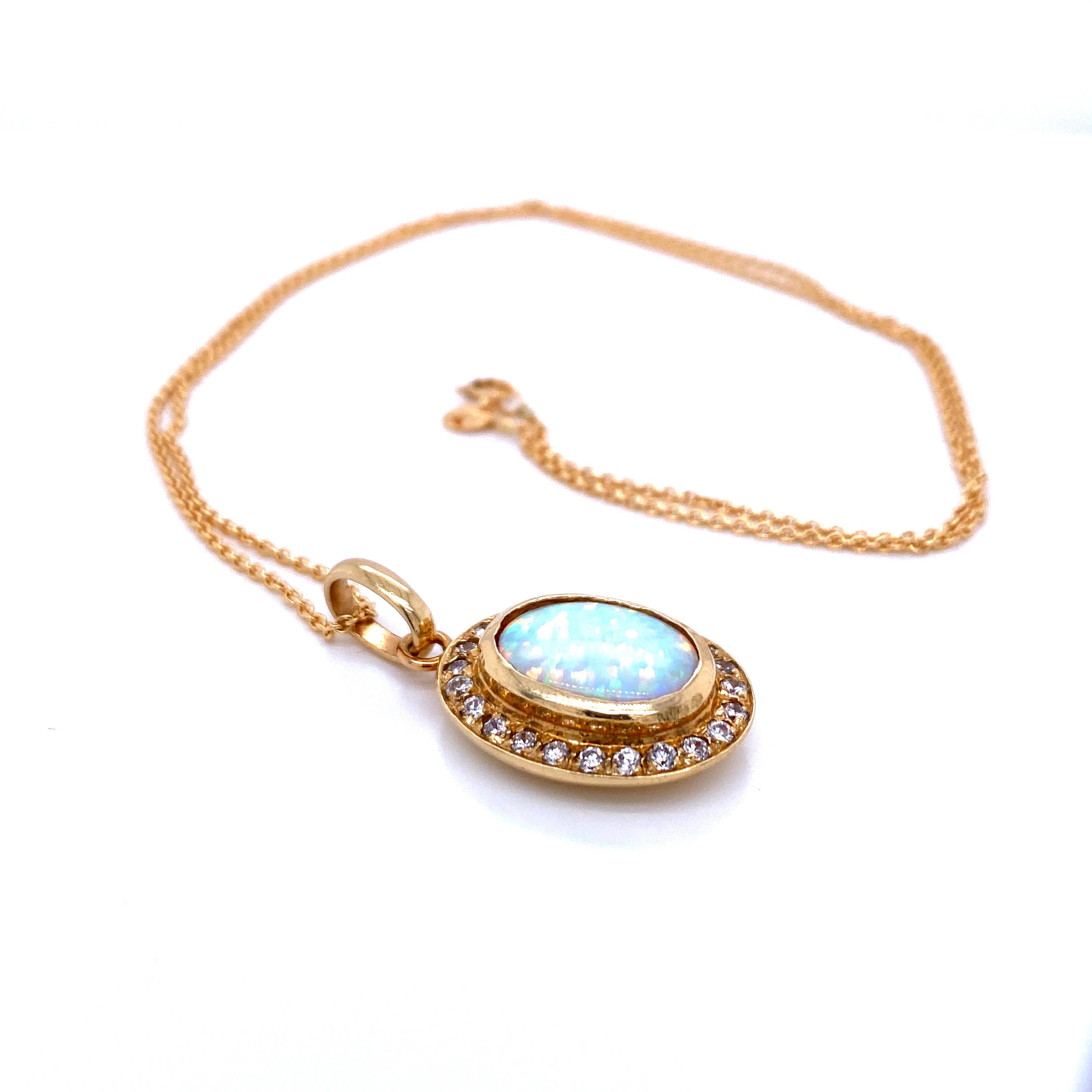 Women's or Men's Vintage Opal Diamond Gold Pendant Necklace
