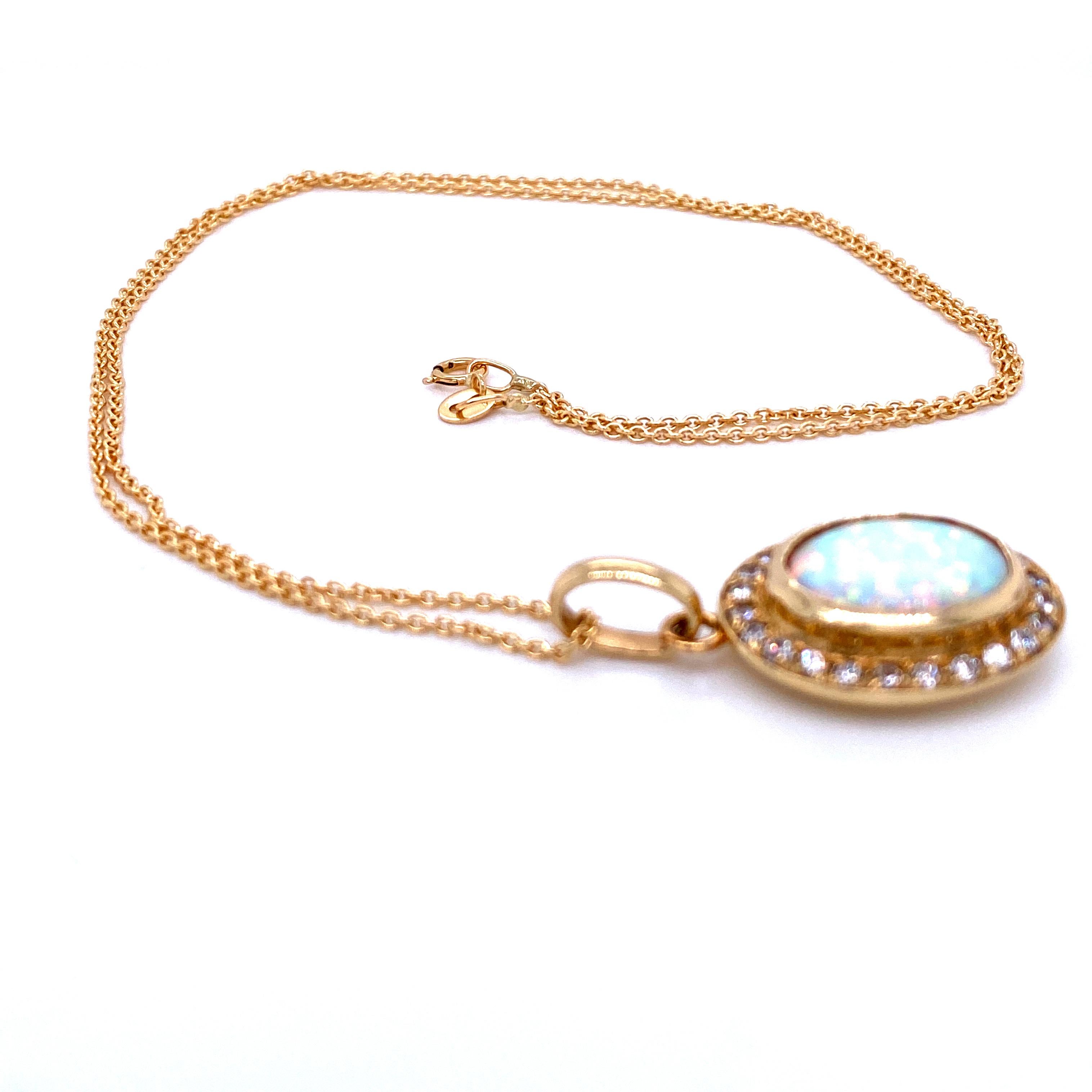 Vintage Opal Diamond Gold Pendant Necklace 1