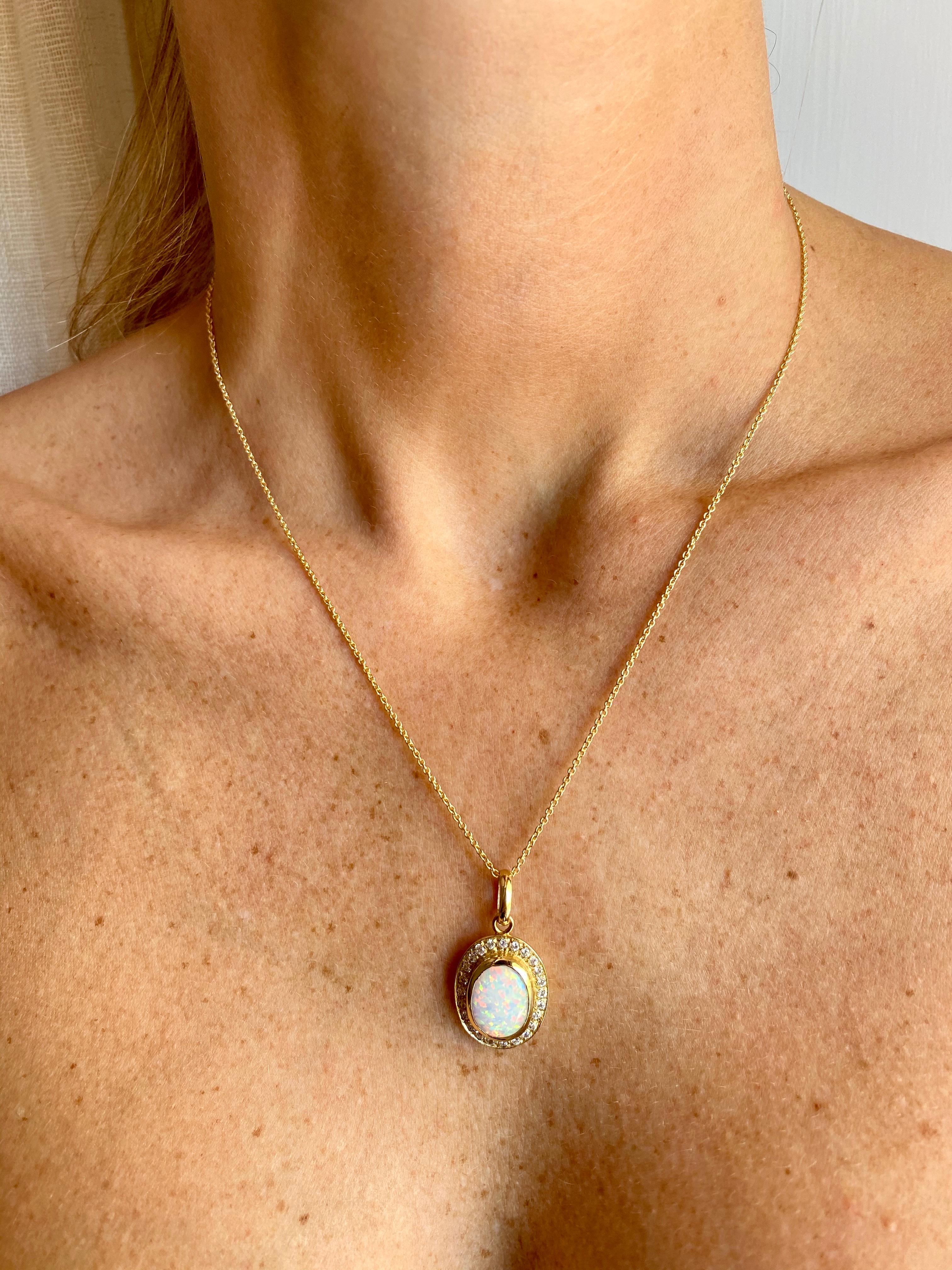 Vintage Opal Diamond Gold Pendant Necklace 2
