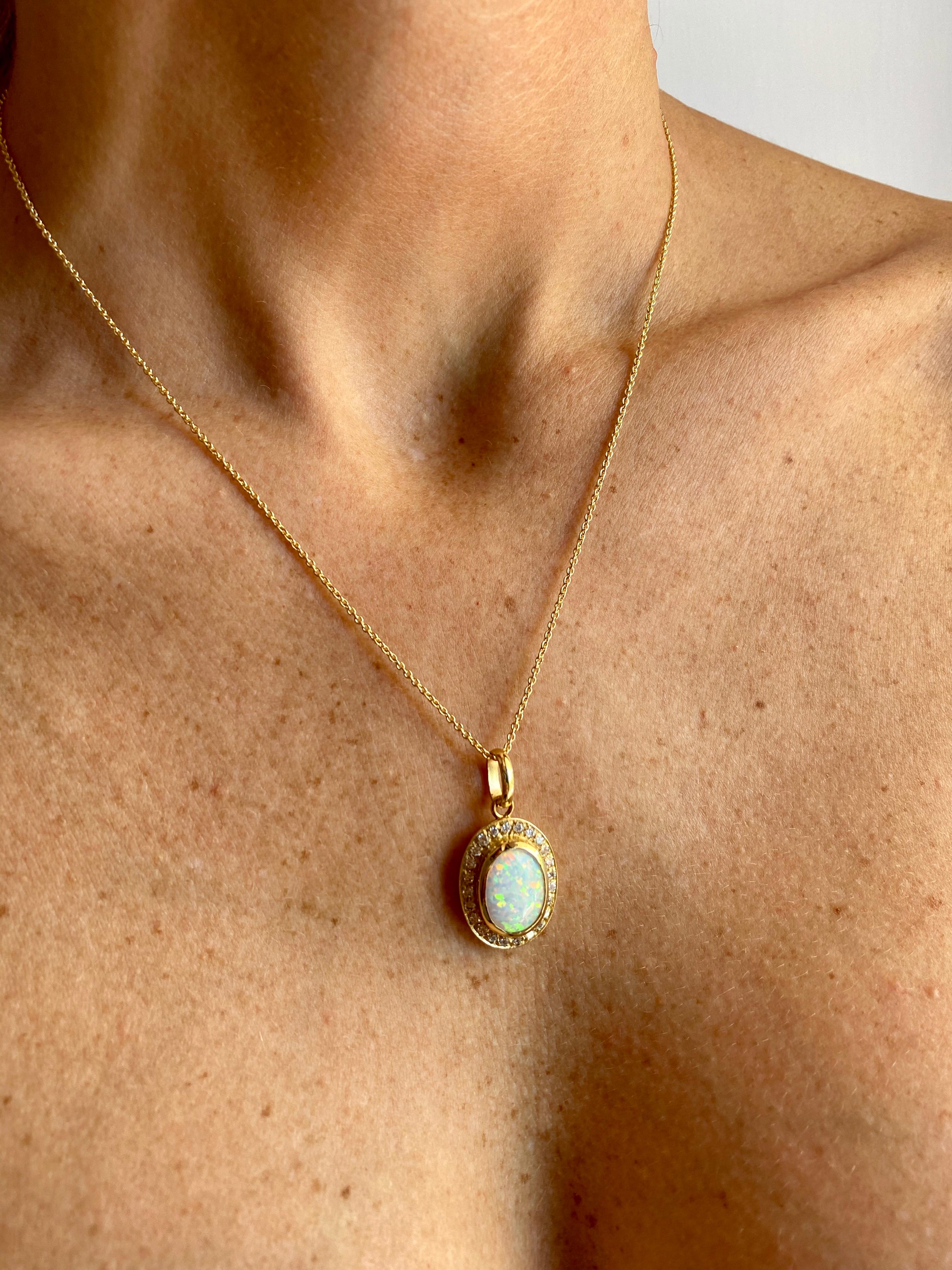 Vintage Opal Diamond Gold Pendant Necklace 4