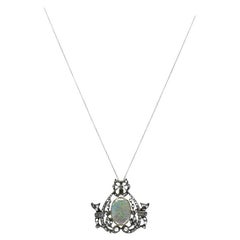 Antique Opal Diamond Pendant 10k Gold Silver and 18k Gold Chain