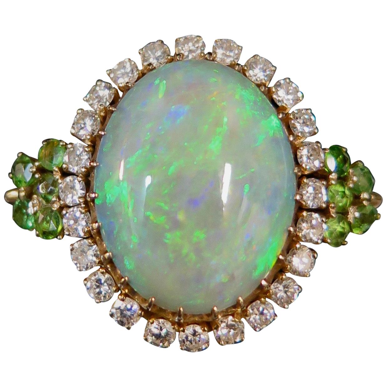 Vintage Opal, Diamond and Peridot Ring