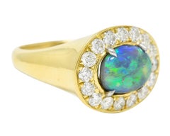 Vintage Opal Diamond Platinum 18 Karat Yellow Gold Gemstone Ring