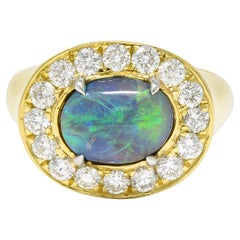 Vintage Opal Diamond Platinum 18 Karat Yellow Gold Gemstone Ring