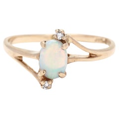  Vintage Opal Diamond Ring, 10K Yellow Gold, Ring Size 5.25, Simple Opal Ring
