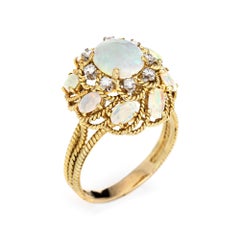 Vintage Opal Diamond Ring 18k Yellow Gold Cluster Estate Fine Jewelry
