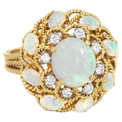 Vintage Opal Diamond Ring 18k Yellow Gold Cluster Estate Fine Jewelry