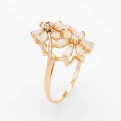 Vintage Opal Diamond Ring Double Flower Toi et Moi 14 Karat Gold Estate 10