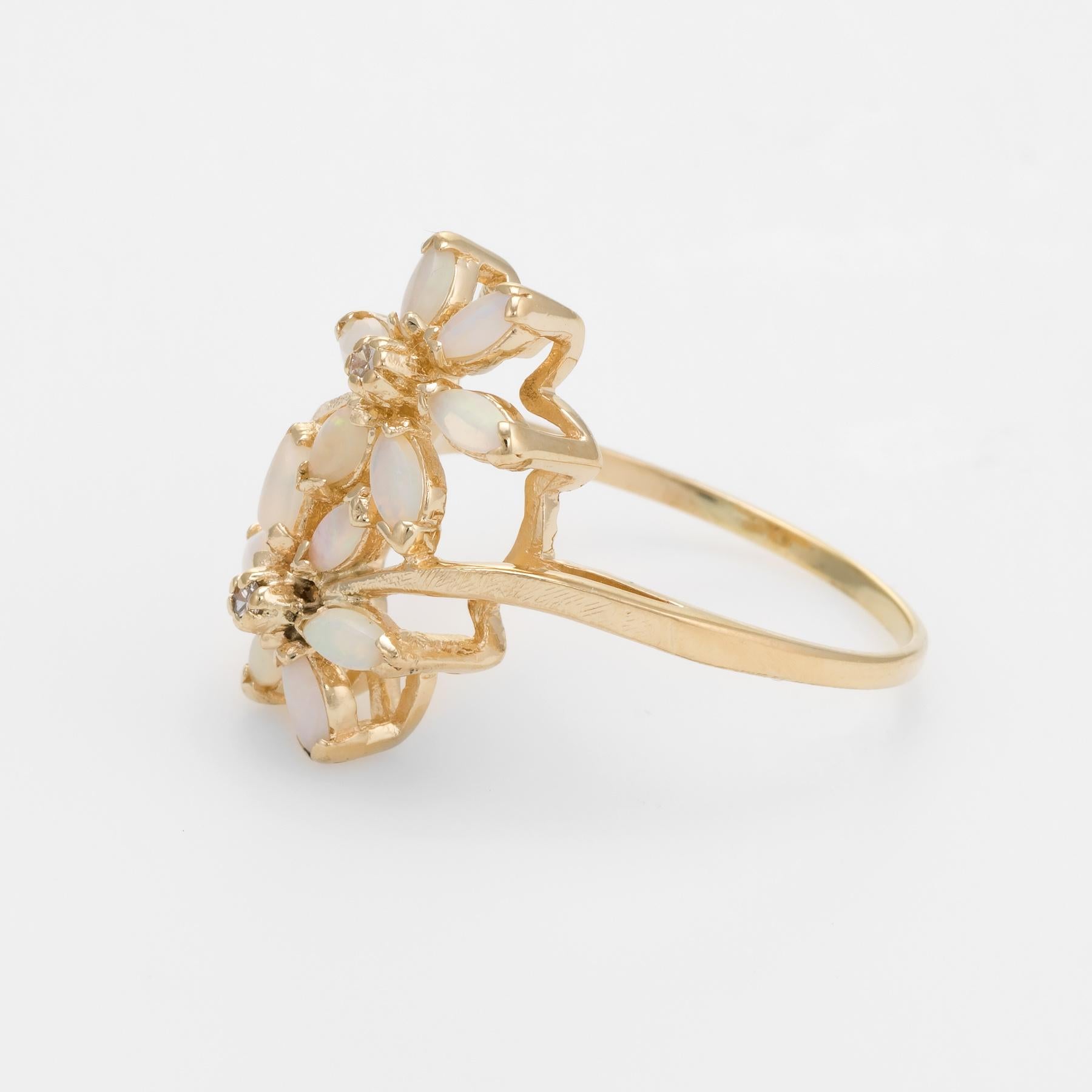 Modern Vintage Opal Diamond Ring Double Flower Toi et Moi 14 Karat Gold Estate 10