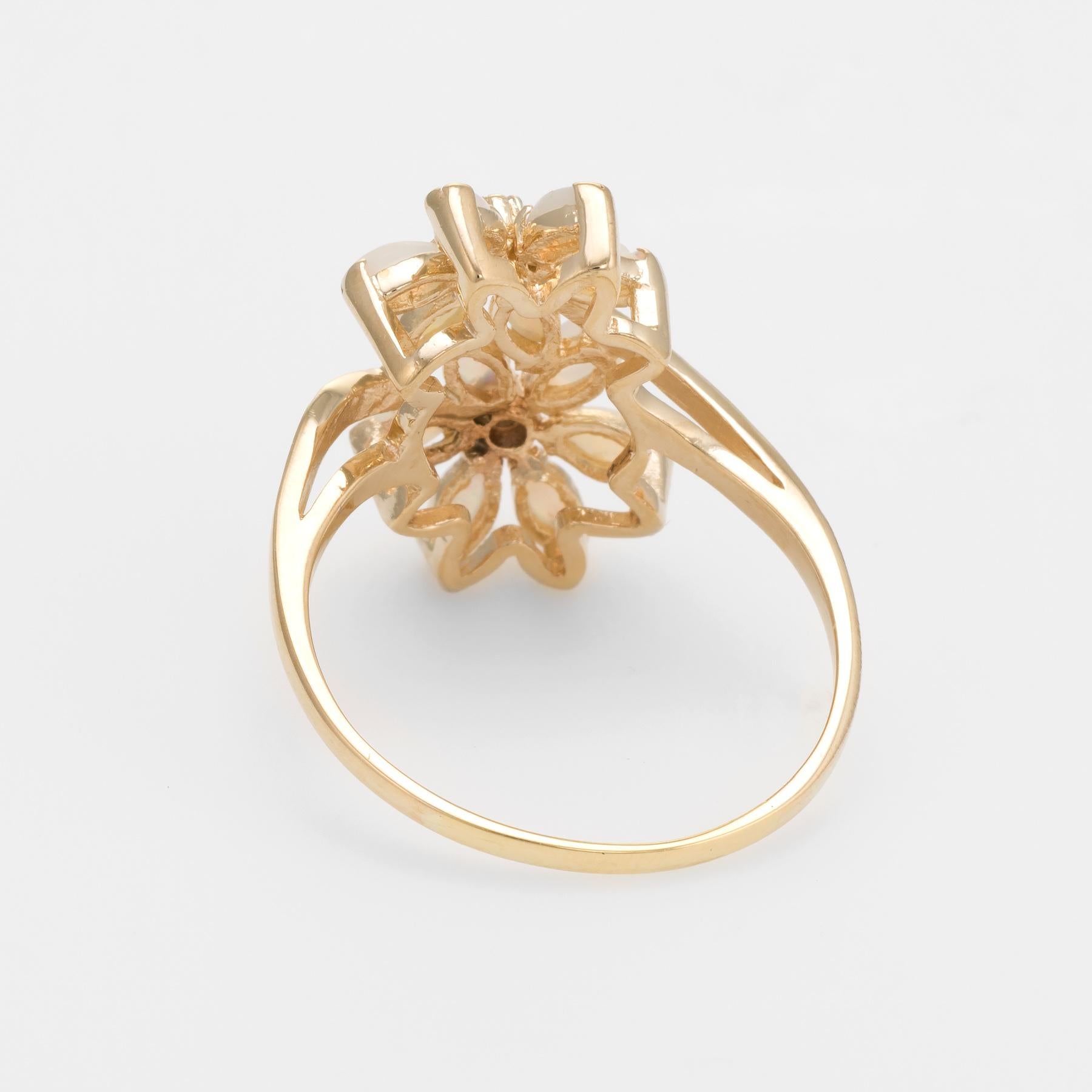 Vintage Opal Diamond Ring Double Flower Toi et Moi 14 Karat Gold Estate 10 In Good Condition In Torrance, CA
