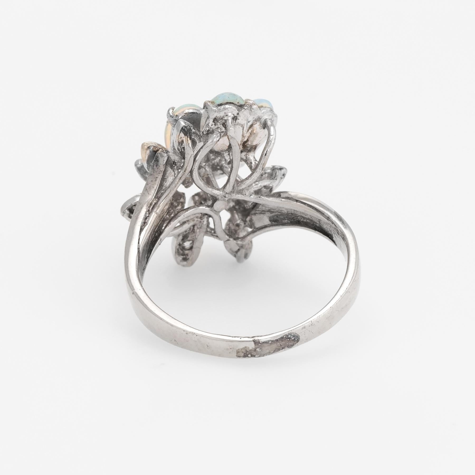 Women's Vintage Opal Diamond Ring Spray 10 Karat White Gold Estate Fine Jewelry