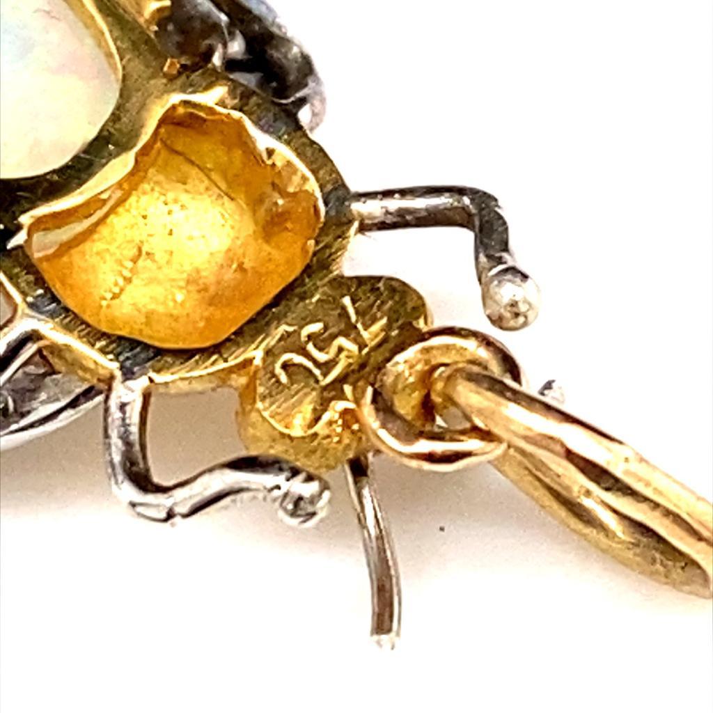 Vintage Opal Diamantbesetzter Bienenanhänger aus 18 Karat Weiß- und Gelbgold für Damen oder Herren
