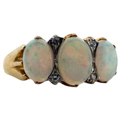 Vintage Opal & Diamond Three Stone Ring 18K Yellow Gold