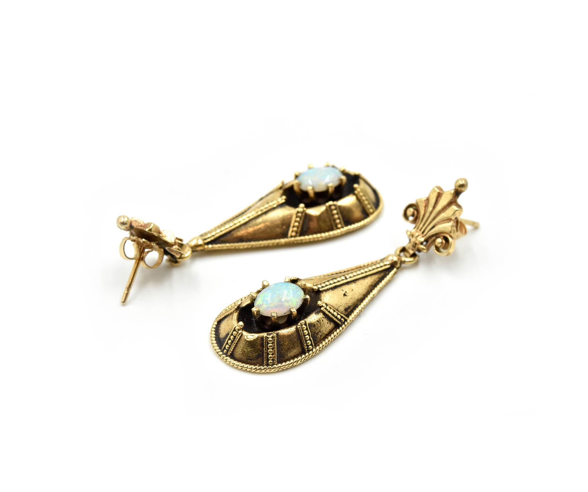 Women's Vintage Opal Drop Earrings 14 Karat Yellow Gold