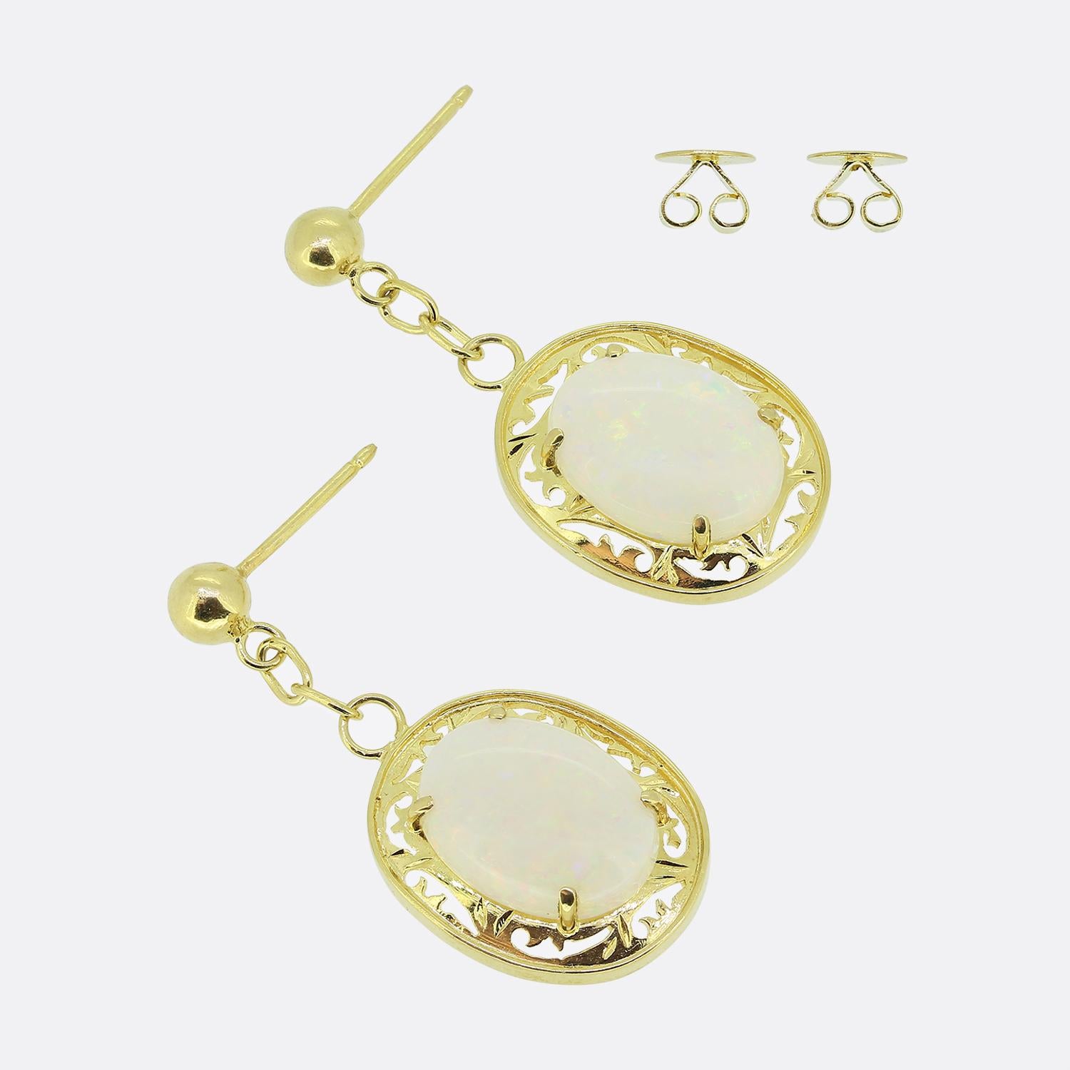 Oval Cut Vintage Opal Drop Earrings For Sale