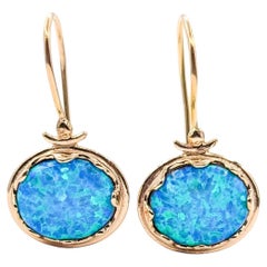 Vintage Opal Drop Earrings in 14k Rose Gold